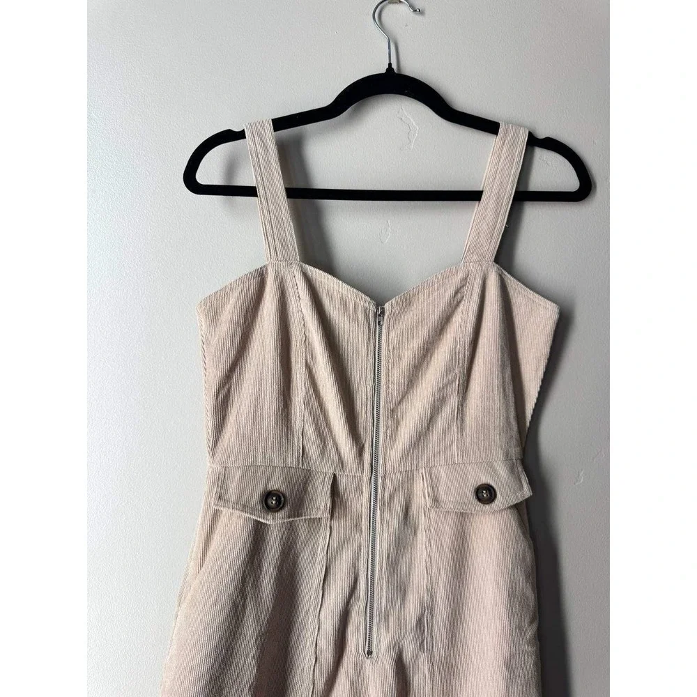 Nasty Gal Cream Corduroy Wide Leg Jumpsuit 4 Sweetheart Zip Y2K Cottagecore - Picture 3 of 7